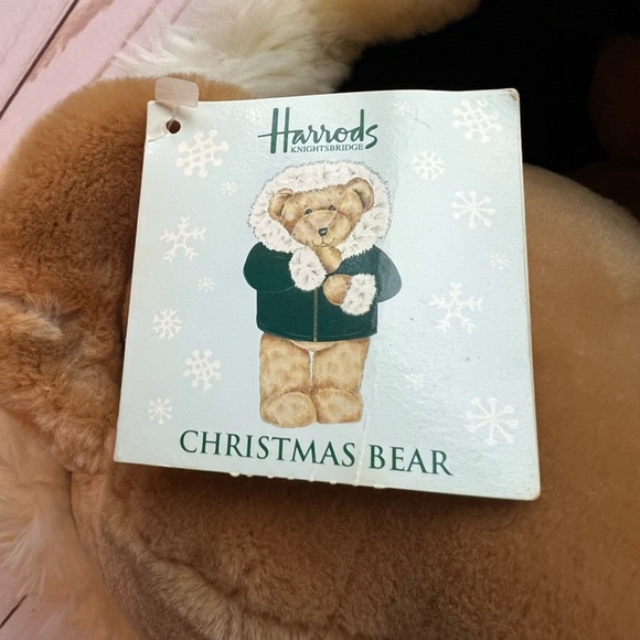 HARRODS Vintage 2001 Holiday Teddy Bear Green Velvet Jacket & Fuzzy White Trim - Picture 7 of 9
